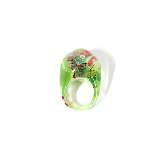 Butterfly Grass Green Snow Globe Ring