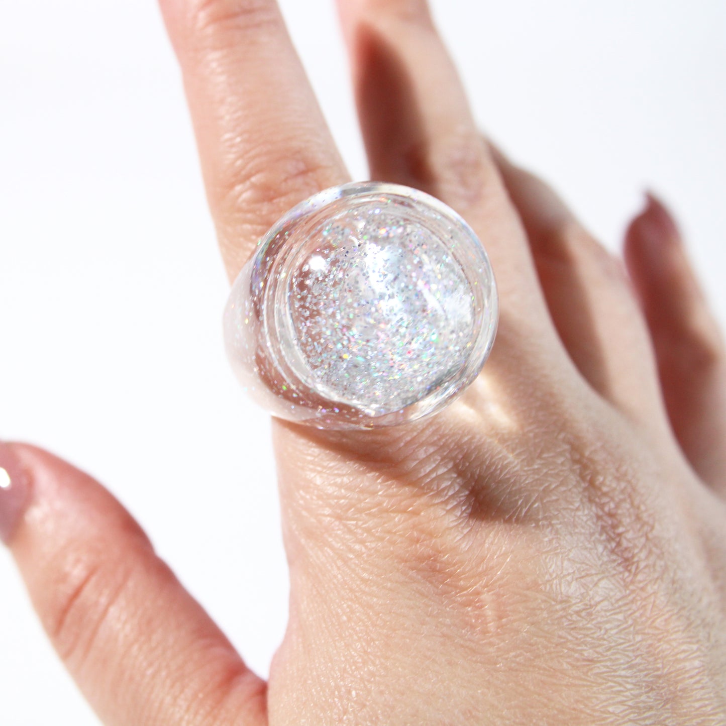 Snow Globe Ring Chunky Glitter