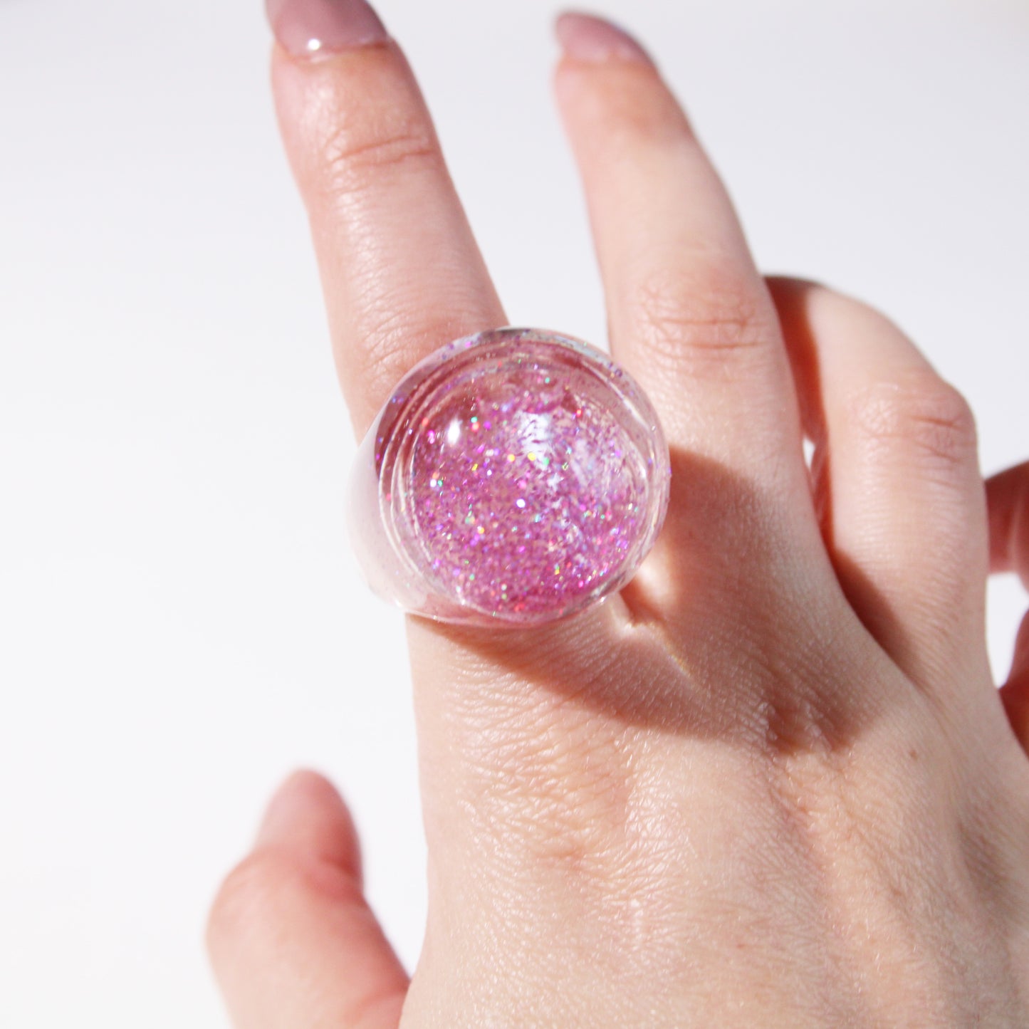 Snow Globe Ring Chunky glitter Pink