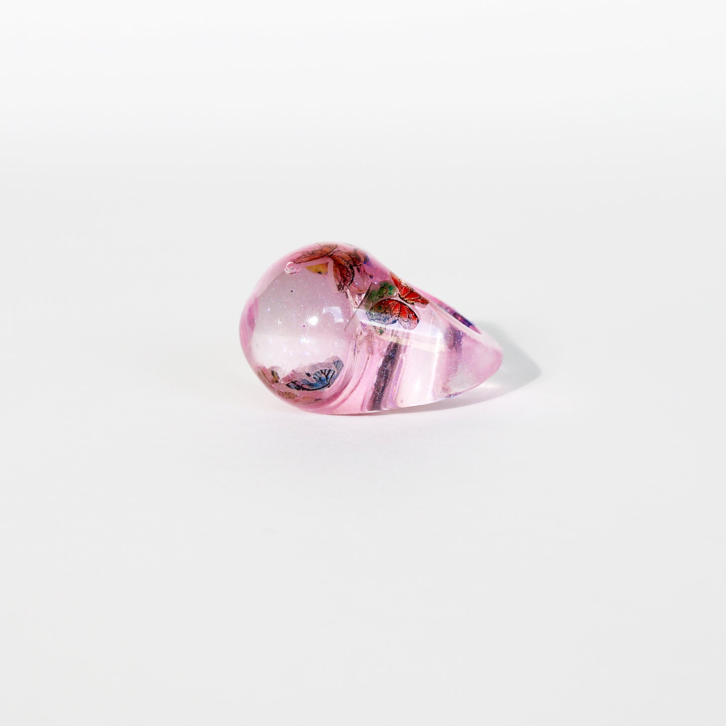 Butterfly Pink Snow Globe Ring