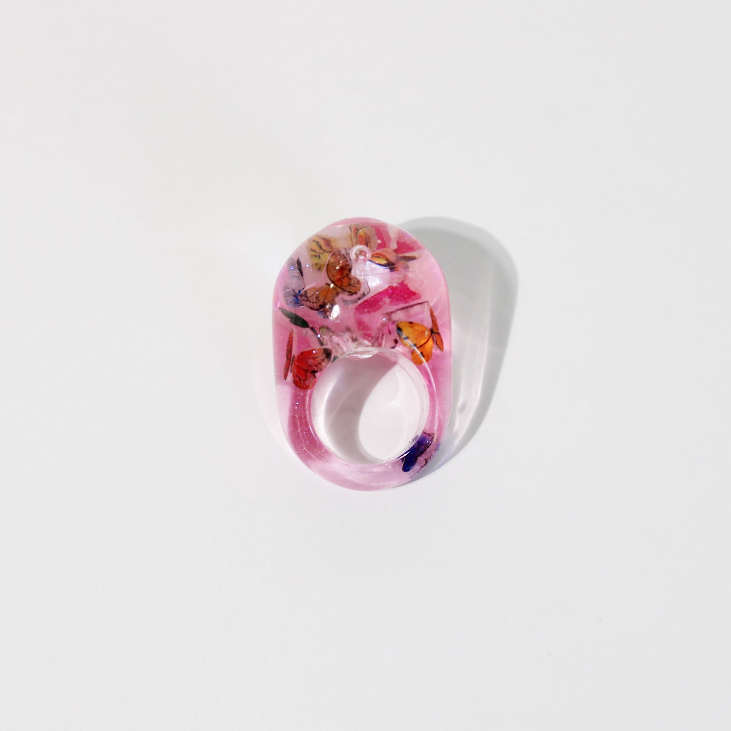 Butterfly Pink Snow Globe Ring