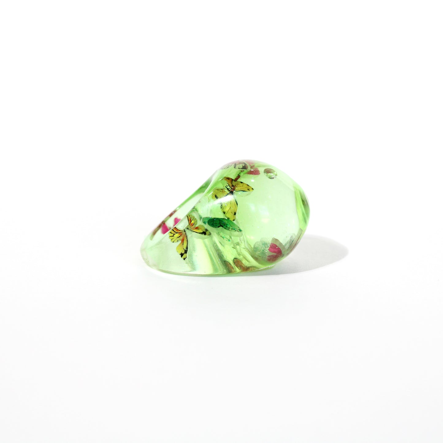 Butterfly Grass Green Snow Globe Ring