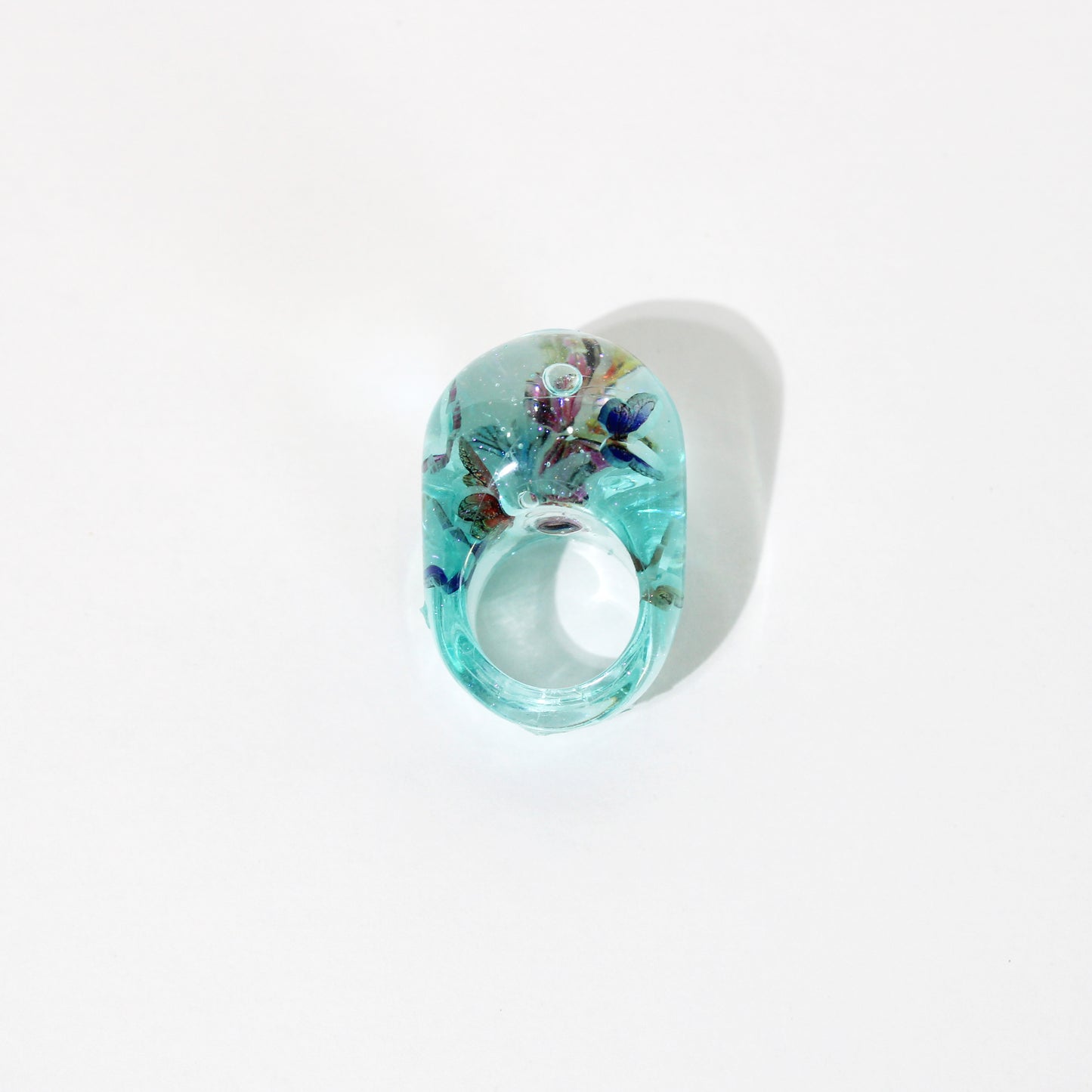 Butterfly Sky Blue Snow Globe Ring