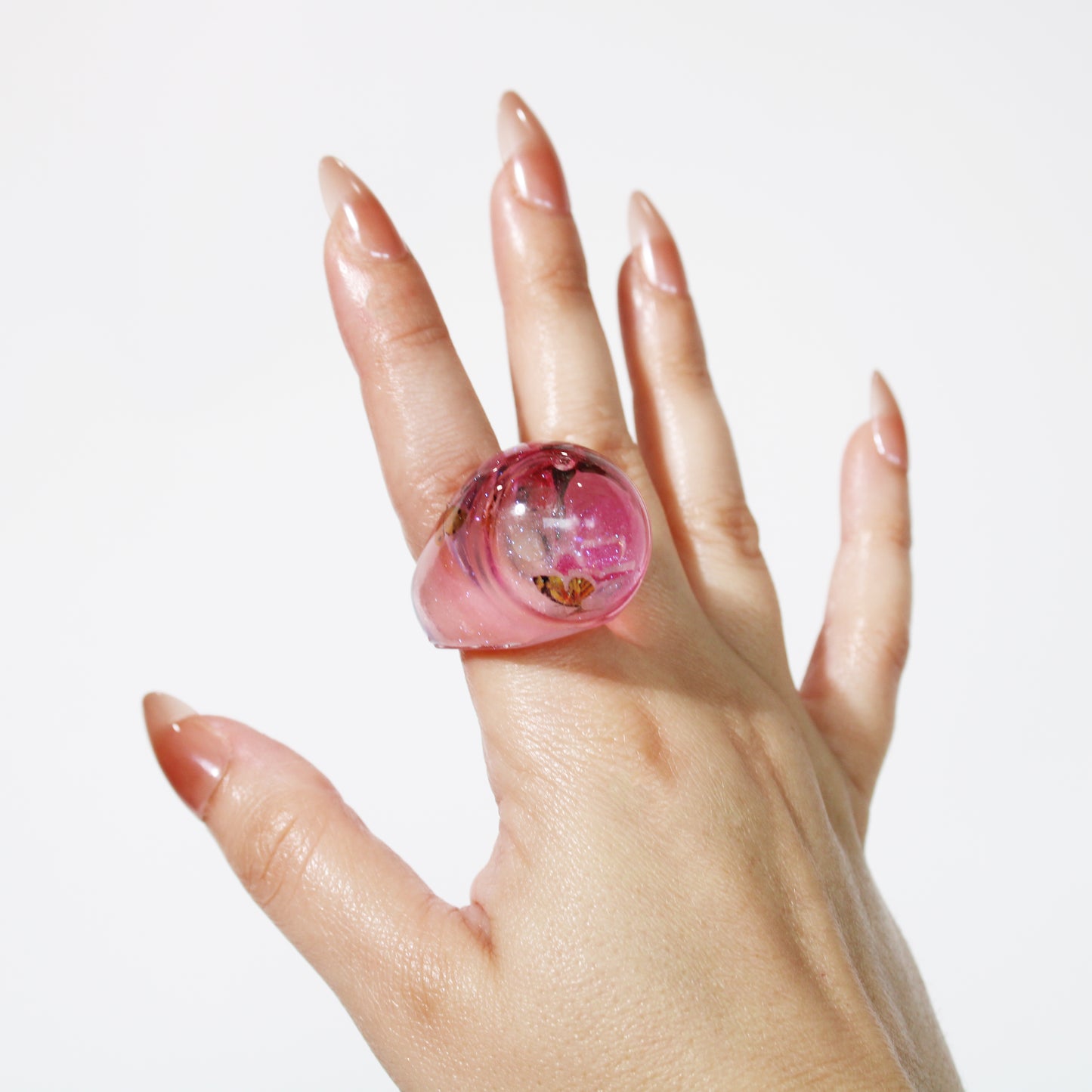 Butterfly Pink Snow Globe Ring