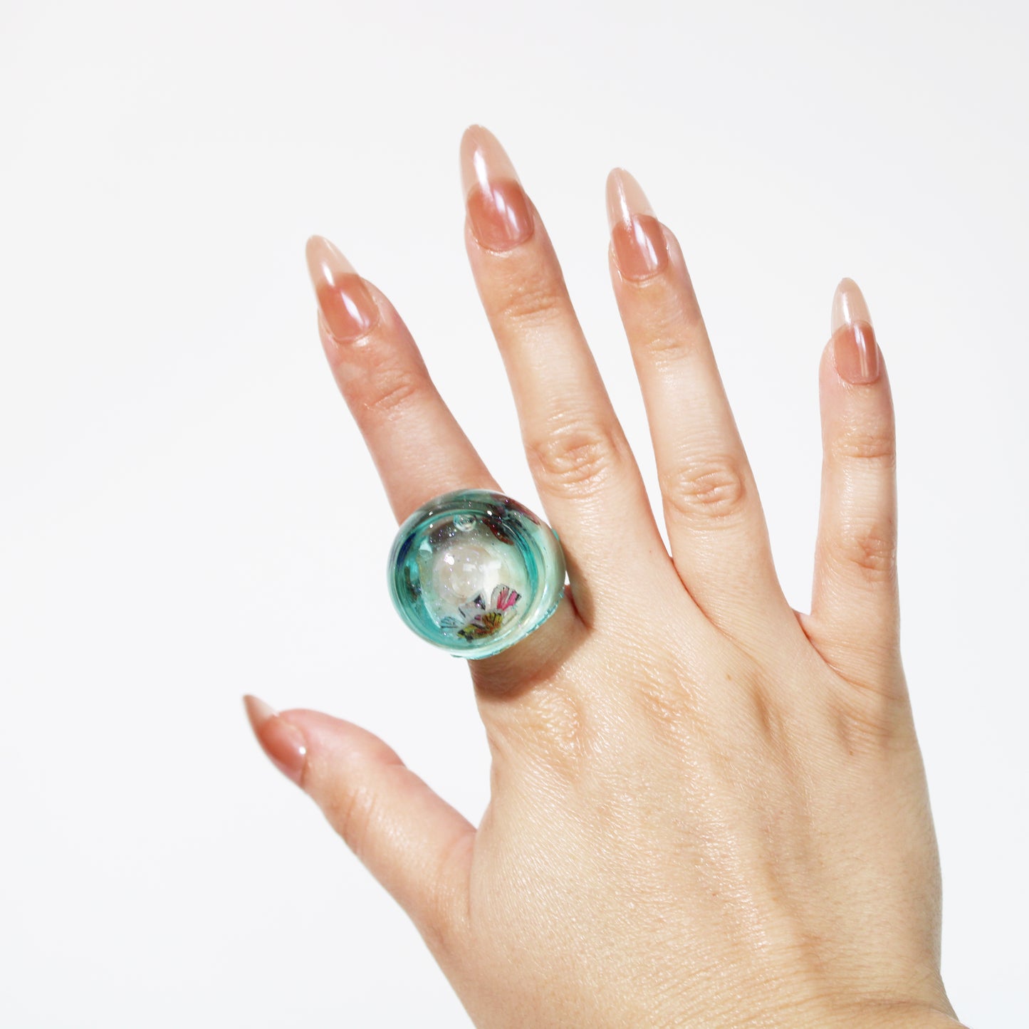 Butterfly Sky Blue Snow Globe Ring