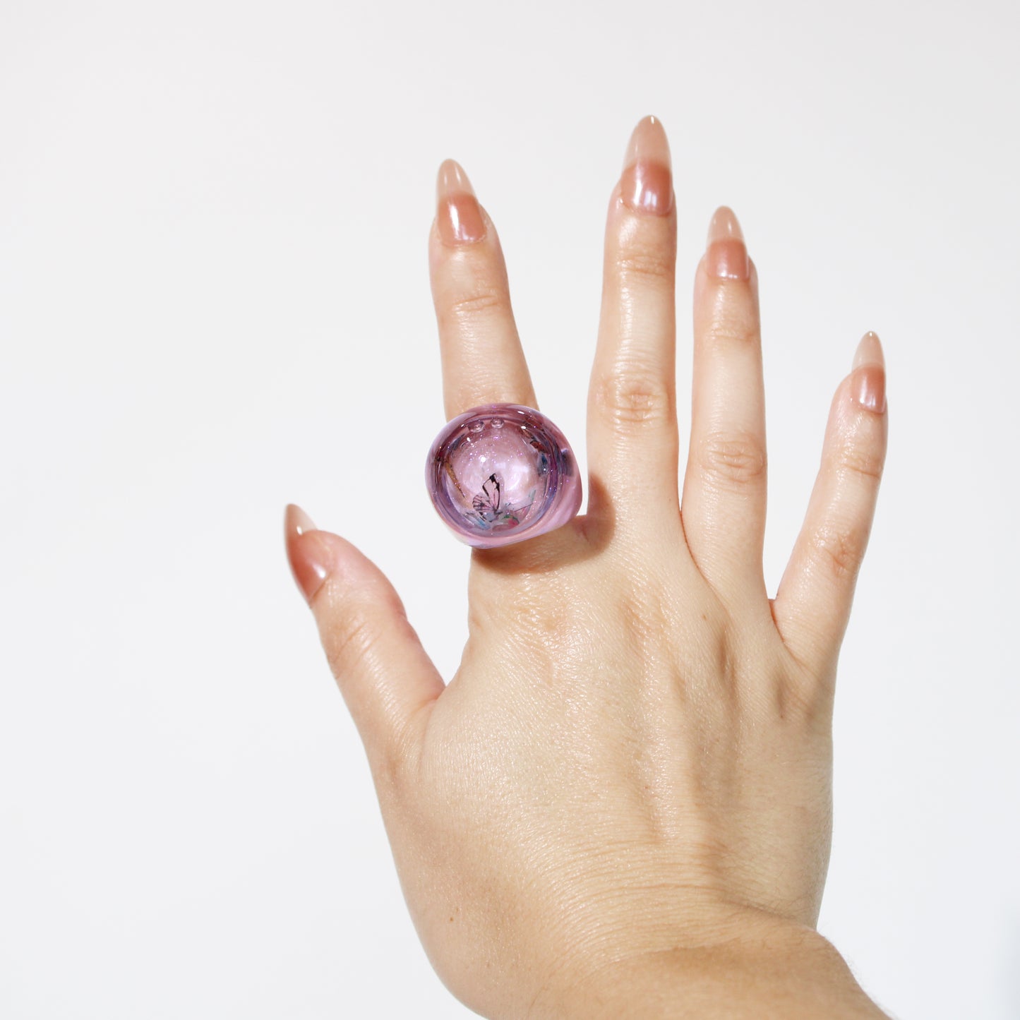 Butterfly Dusty Purple Snow Globe Ring